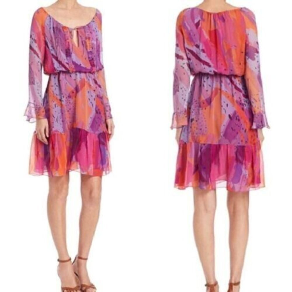 Diane von Furstenberg DVF Simonia Silk Dress Size 2 Pink Purple Chiffon Lined